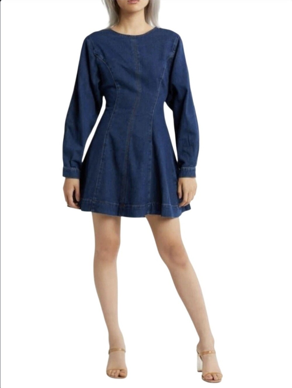 Lush Denim Fit And Flare Mini Dress Minimalist Chic In Dark Blue XL NWT